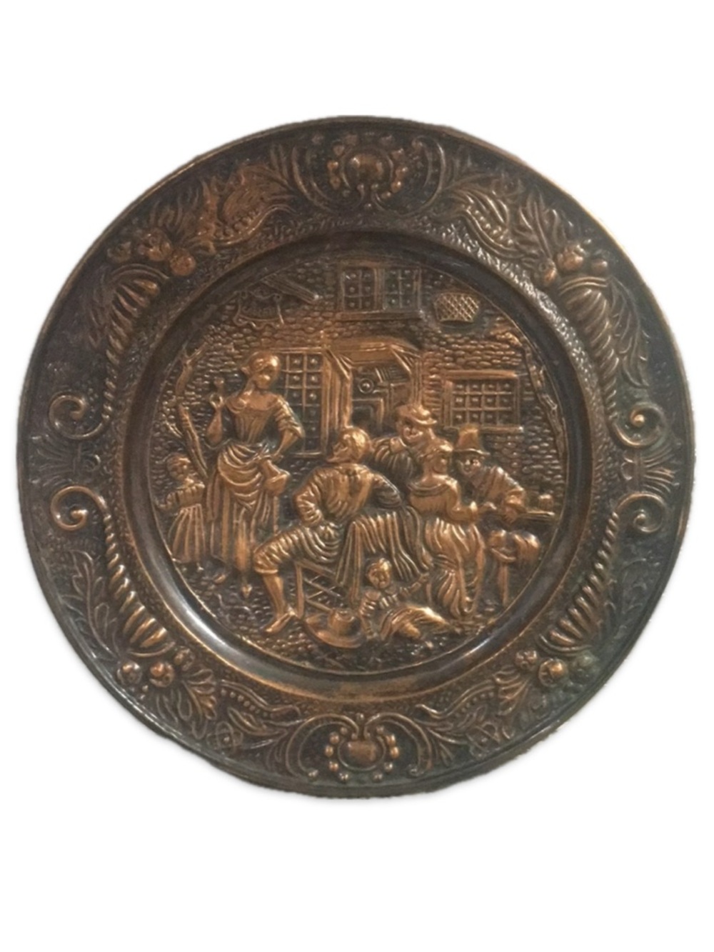 Vintage 1960s English Copper Hammered Embossed Wall Plate Victorian Bar 14.5”